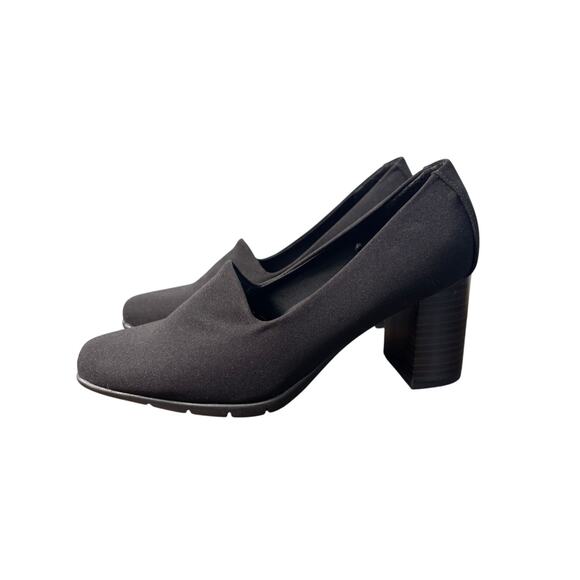 Aerosoles Midnight Heeled Stacked Pump Black Stretch Fabric Memory Foam 5.5 - Picture 1 of 8